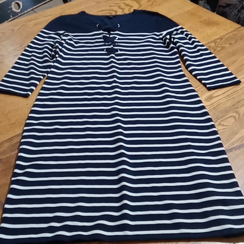 TALBOTS Womens PS Dress  Used Preowned STRIPED Casual Work Office Knit